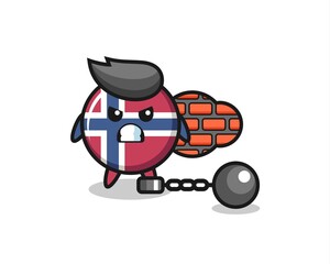 Character mascot of norway flag badge as a prisoner