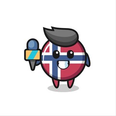 Character mascot of norway flag badge as a news reporter