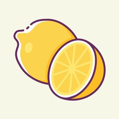 Fresh lemon colored icon. Juicy berries and tropical fruits.
Healthy food concept. Vector stylish flat illustrations on yellow background.
