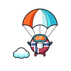norway flag badge mascot cartoon is skydiving with happy gesture