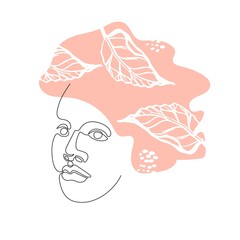 Female face drawn in one line. Continuous line. Vector illustration in a minimalistic style.