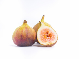 Ripe figs fruit isolated on white background. High Vitamins fruit. Space for text. Healthy fruits and healthcare concept