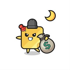 Illustration of sticky note cartoon is stolen the money