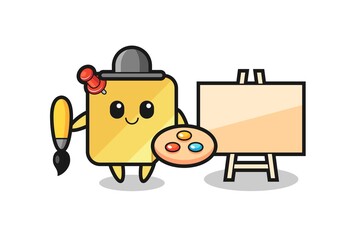 Fototapeta premium Illustration of sticky note mascot as a painter