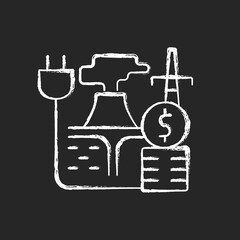 Geothermal energy price chalk white icon on dark background. Sustainable thermal power production. Utility service cost. Price for energy purchase. Isolated vector chalkboard illustration on black