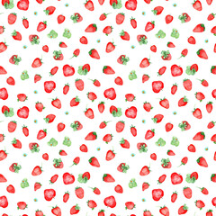 Strawberry watercolor hand drawn pattern.Watercolor hand drawn illustration isolated on white background.