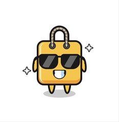 Cartoon mascot of shopping bag with cool gesture