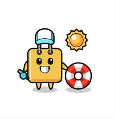Cartoon mascot of shopping bag as a beach guard