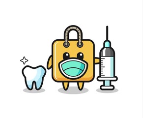 Mascot character of shopping bag as a dentist