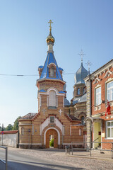 Fototapeta na wymiar The Orthodox Church of The Holy Spirit and men’s monastery in Jekabpils, Latvia. Byzantine style.