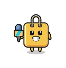 Fototapeta premium Character mascot of shopping bag as a news reporter