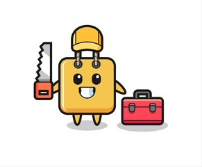 Illustration of shopping bag character as a woodworker