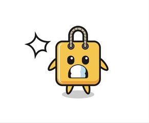 shopping bag character cartoon with shocked gesture