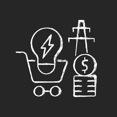 Electricity demand chalk white icon on dark background. Electrical power generation cost. Sustainability in power distribution. Energy purchase. Isolated vector chalkboard illustration on black