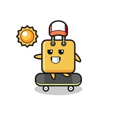 shopping bag character illustration ride a skateboard