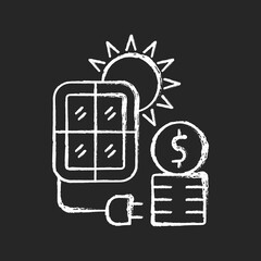 Solar energy price chalk white icon on dark background. PV panels for sun power generation. Cost for sustainable resource consumption. Energy purchase. Isolated vector chalkboard illustration on black