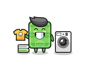 Mascot cartoon of football field with washing machine