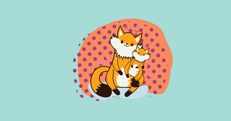 Composition of fox family smiling on green background