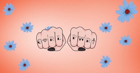Composition of text girl power on pink background