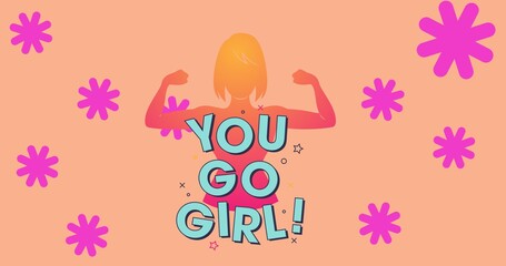 Composition of girl power text on pink background