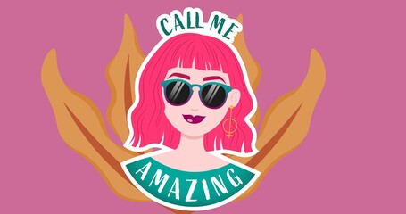 Composition of text call me amazing on pink background