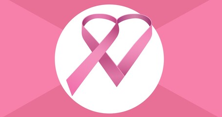 Composition of pink breast cancer ribbon on pink background