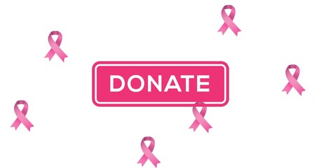 Composition of pink breast cancer ribbons on white background