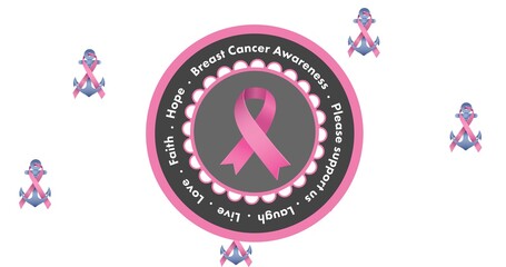 Composition of pink breast cancer ribbons on white background