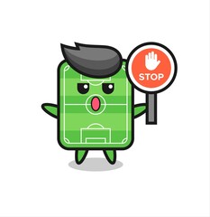 football field character illustration holding a stop sign