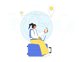 Digital nomad working with laptop.