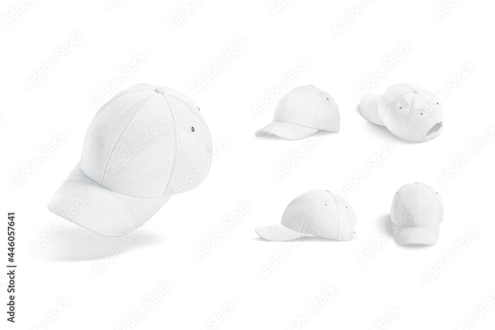 Wall mural Blank white baseball cap mockup, different views