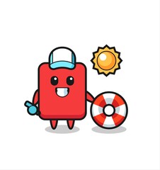 Cartoon mascot of red card as a beach guard