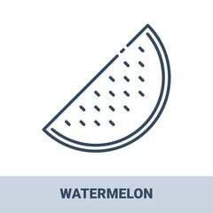 Fresh watermelon outline monochrome icon with title. Vector monochrome illustrations isolated on white background. Healthy food concept.
                                         
