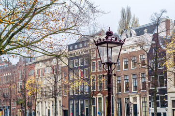 Architectural detail, street lamp in Amsterdam, the Netherlands