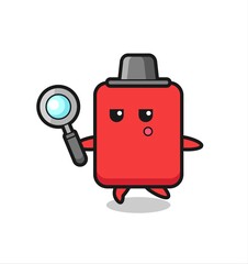 red card cartoon character searching with a magnifying glass