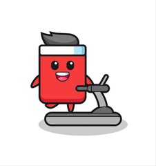 red card cartoon character walking on the treadmill