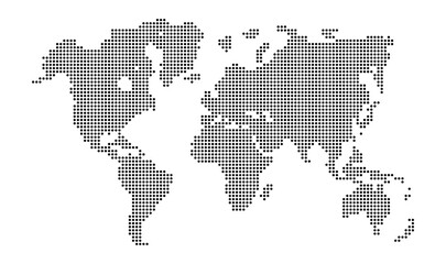 Dotted world map on white background, world map template with continents, North and South America, Europe and Asia, Africa and Australia
