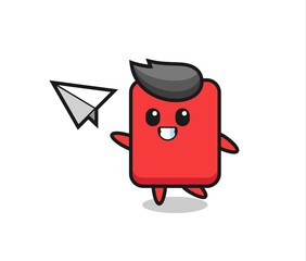 red card cartoon character throwing paper airplane