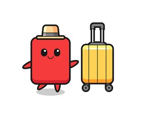 red card cartoon illustration with luggage on vacation