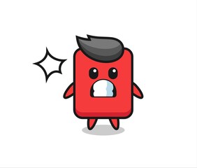 red card character cartoon with shocked gesture