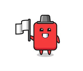 Cartoon character of red card holding a flag