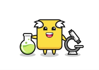 Mascot character of yellow card as a scientist