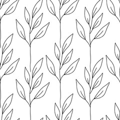 Fototapeta premium Minimalistic botanic background. Linear leaves seamless pattern. Fabric swatch
