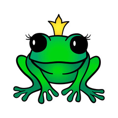 Naklejka premium Vector cartoon green princess frog in crown isolated on white background. Cute frog illustration