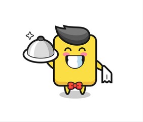 Character mascot of yellow card as a waiters