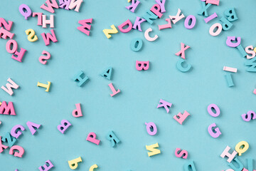 Many multicolored letters. Back To School. School studies, teaching to read.