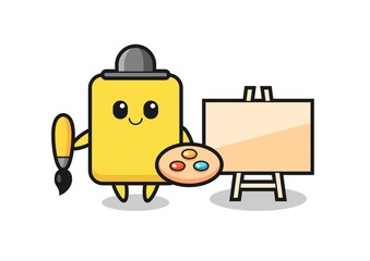 Illustration of yellow card mascot as a painter