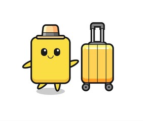 yellow card cartoon illustration with luggage on vacation