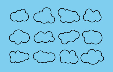 Clouds. Set of silhouettes of clouds on a blue background. Creative modern concept - stock vector. Flat