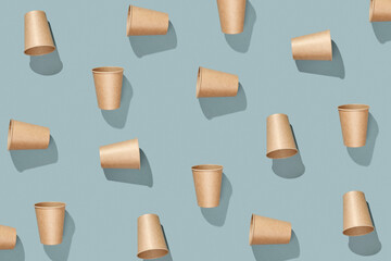 Pattern of disposable paper cup. Biodegradable alternative to plastic. Zero waste concept
